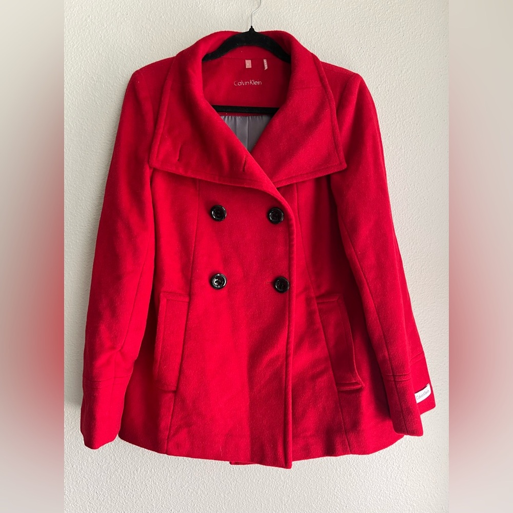 NWOT Calvin Klein Red Wool Blend Coat